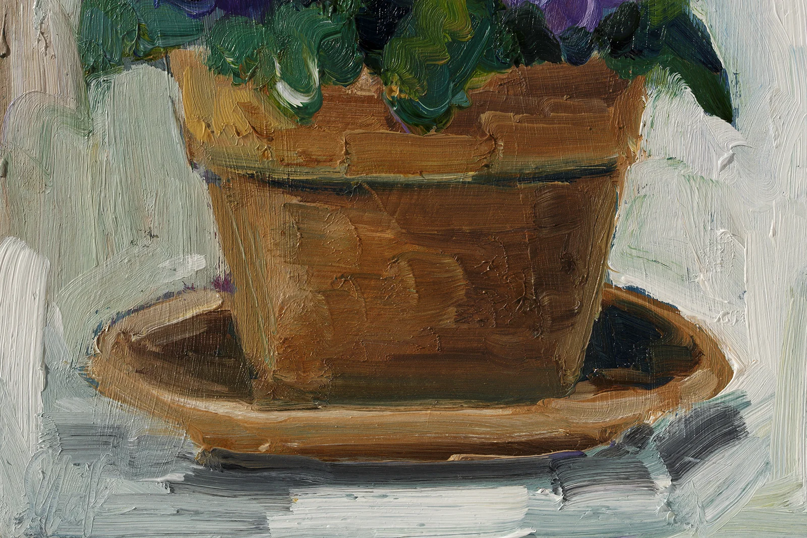 Violet Original Painting Pansy Flowers Pot Wall Art Floral Still Life Oil Artwork - Image 8