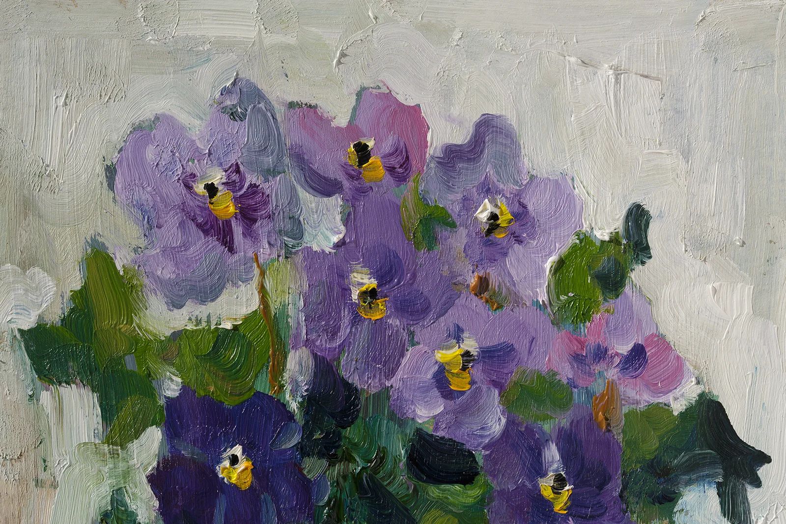 Violet Original Painting Pansy Flowers Pot Wall Art Floral Still Life Oil Artwork - Image 4