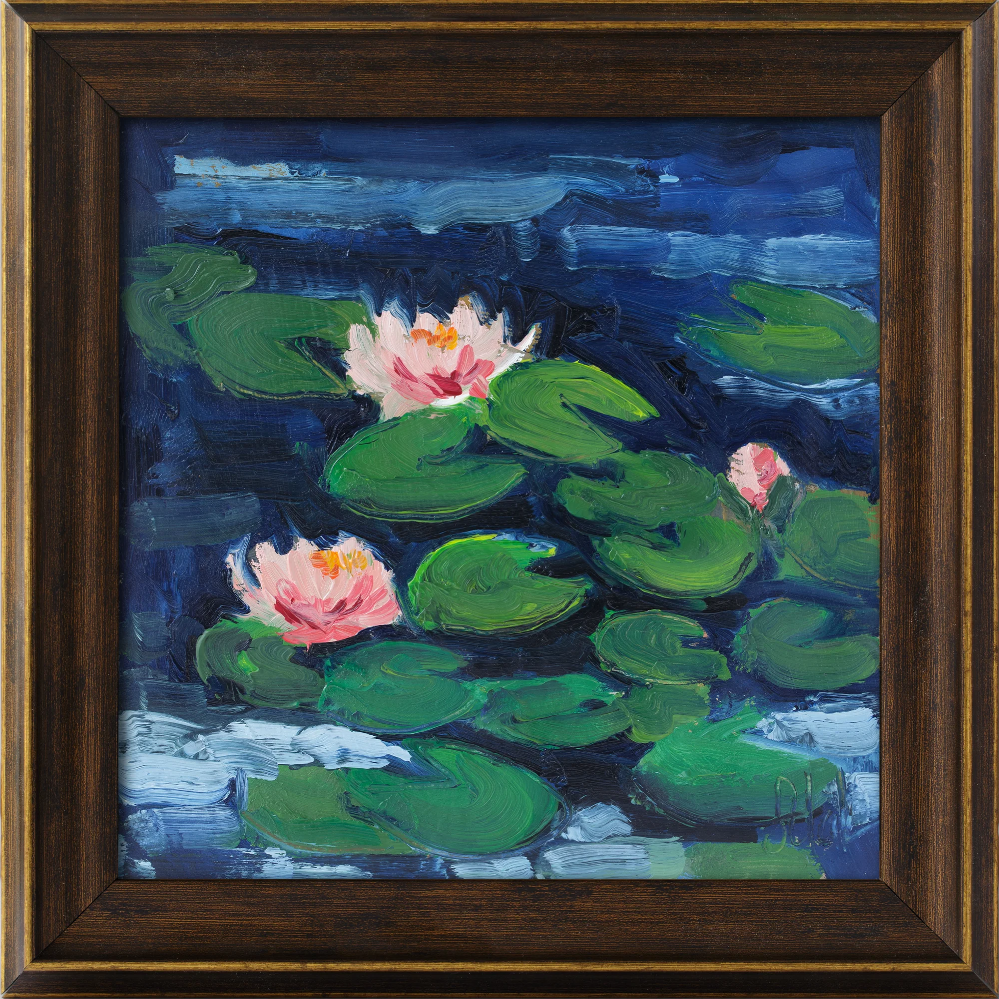Water Lilies Oil Painting Framed Lotus Original Wall Art Monet Pond Abstract Expressionist