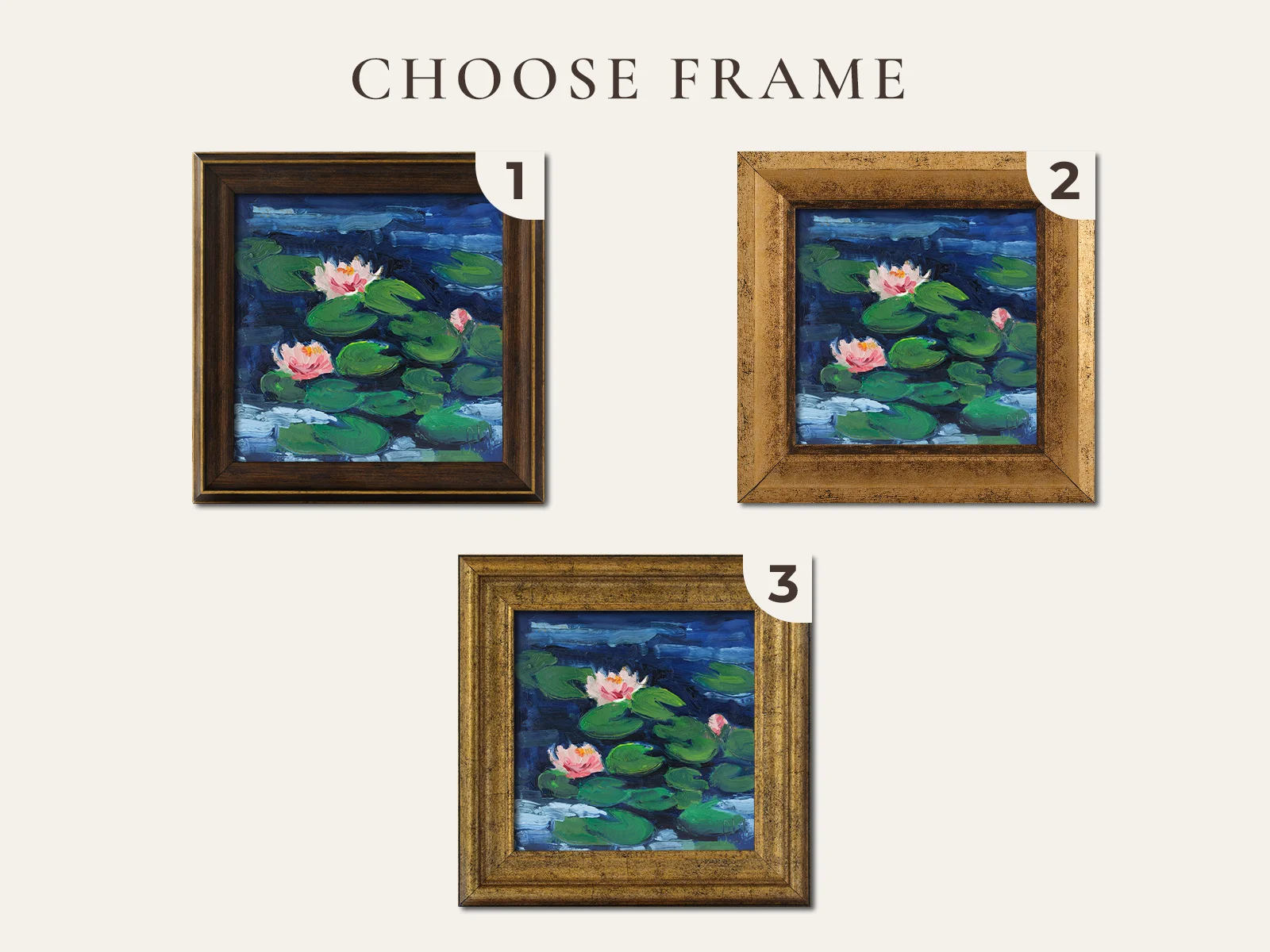 Water Lilies Oil Painting Framed Lotus Original Wall Art Monet Pond Abstract Expressionist - Image 2