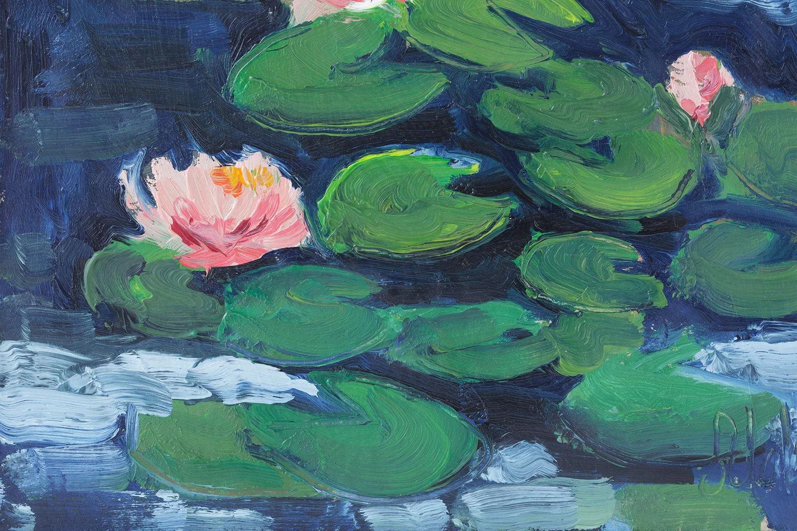 Water Lilies Oil Painting Framed Lotus Original Wall Art Monet Pond Abstract Expressionist - Image 8