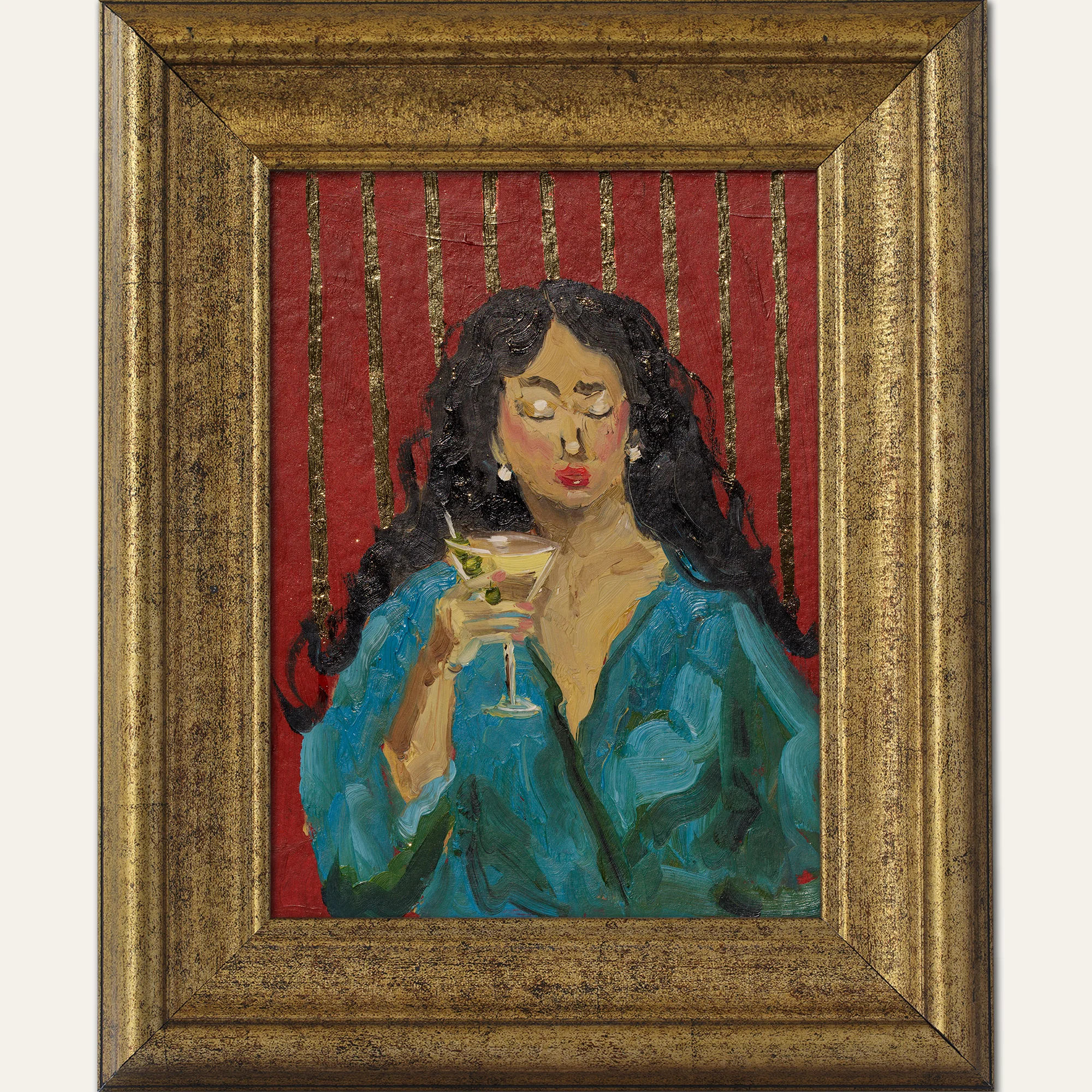 Woman With Martini Painting Framed