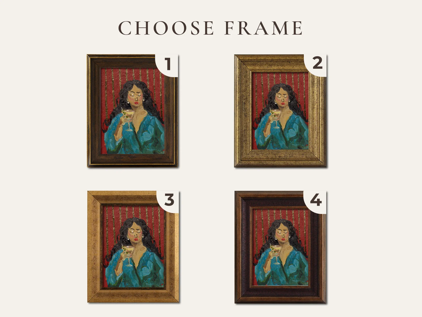 Woman With Martini Painting Framed Wine Original Wall Art Cocktail Drink Alcohol Decor - Image 2