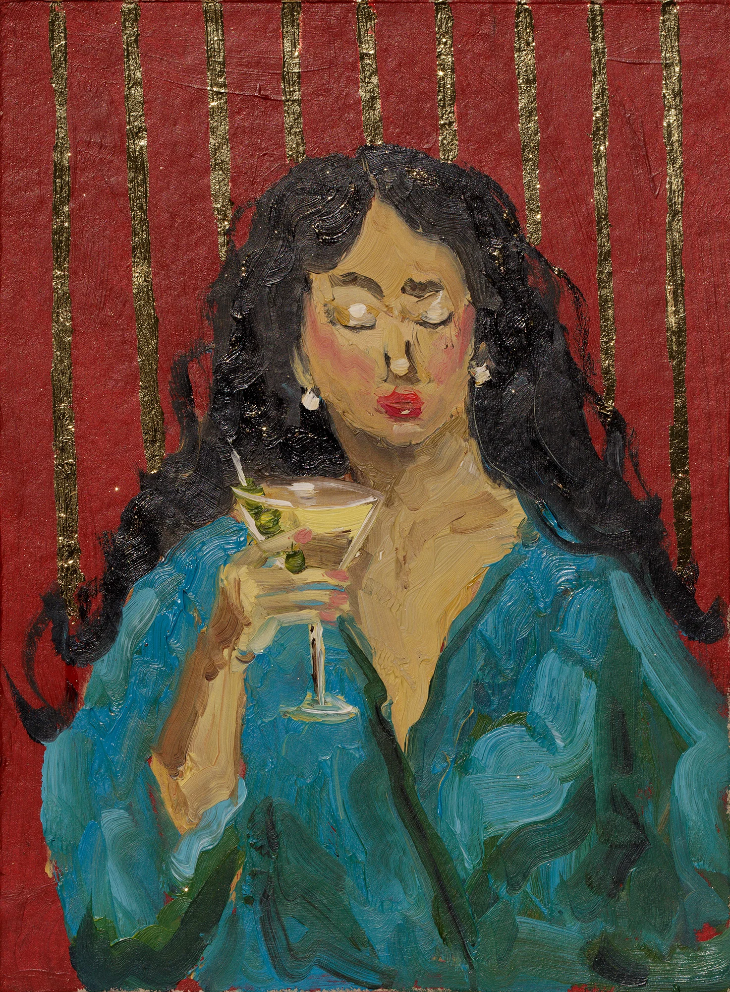Woman With Martini Painting Framed Wine Original Wall Art Cocktail Drink Alcohol Decor - Image 6