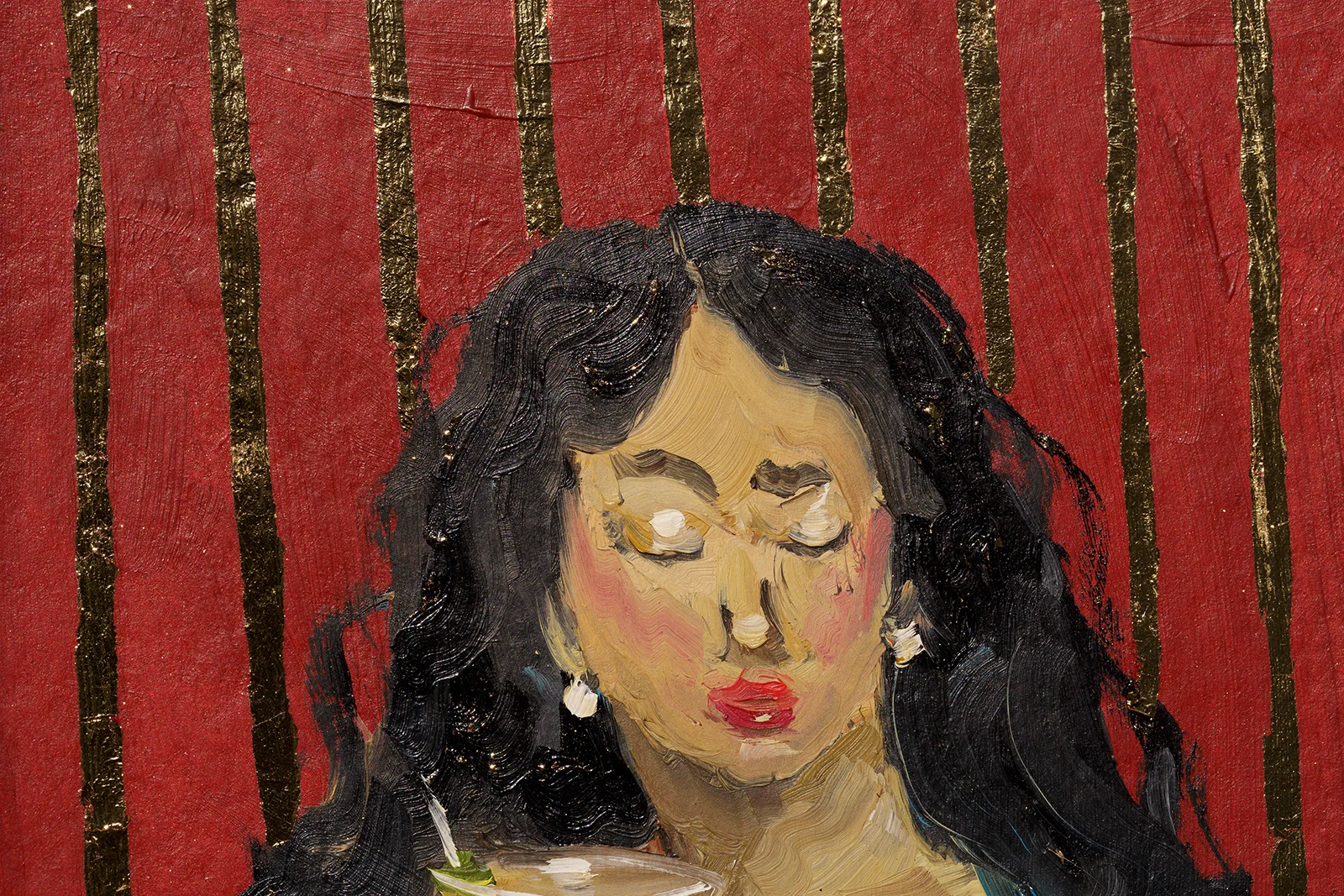 Woman With Martini Painting Framed Wine Original Wall Art Cocktail Drink Alcohol Decor - Image 8