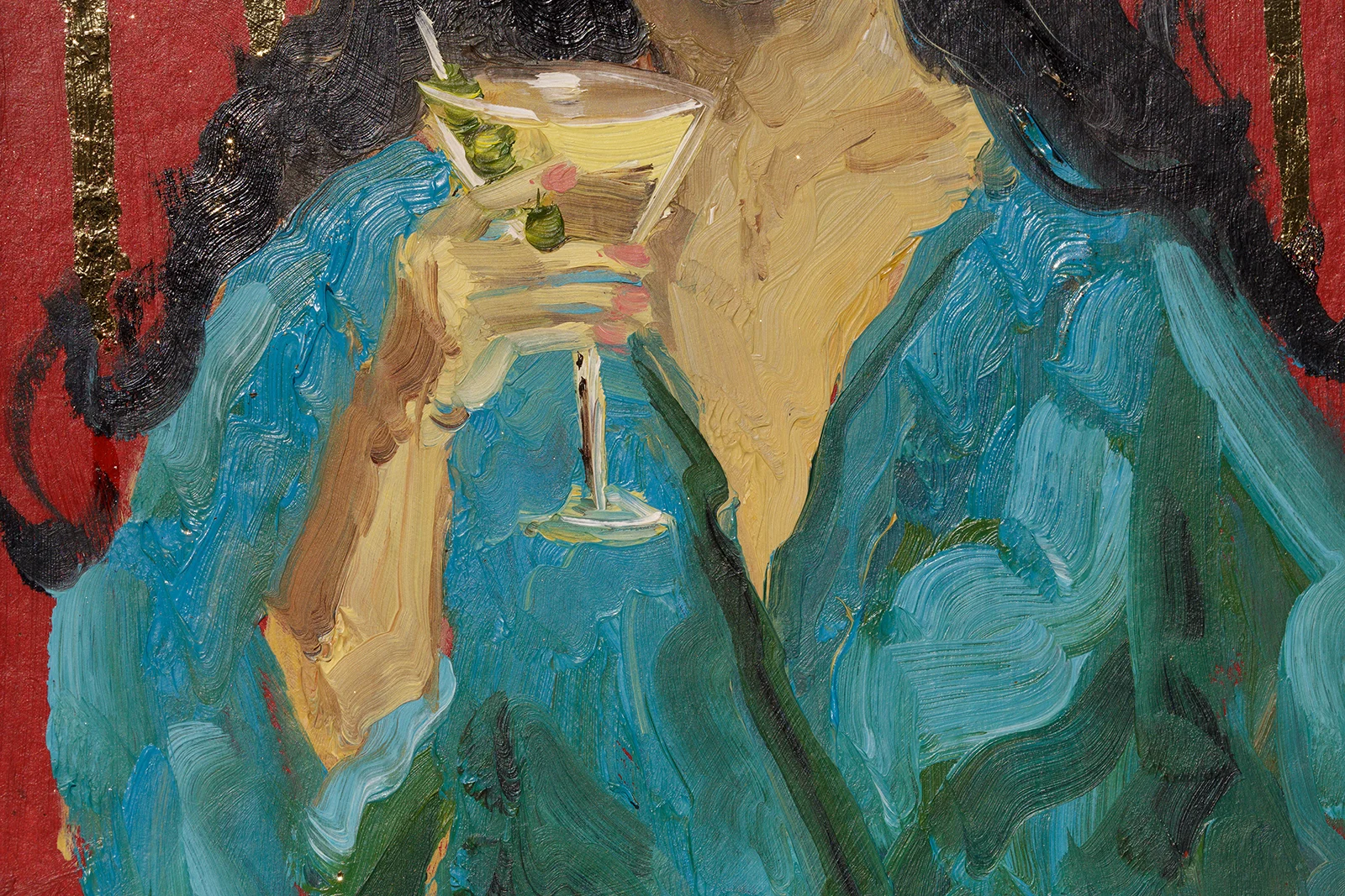 Woman With Martini Painting Framed Wine Original Wall Art Cocktail Drink Alcohol Decor - Image 10