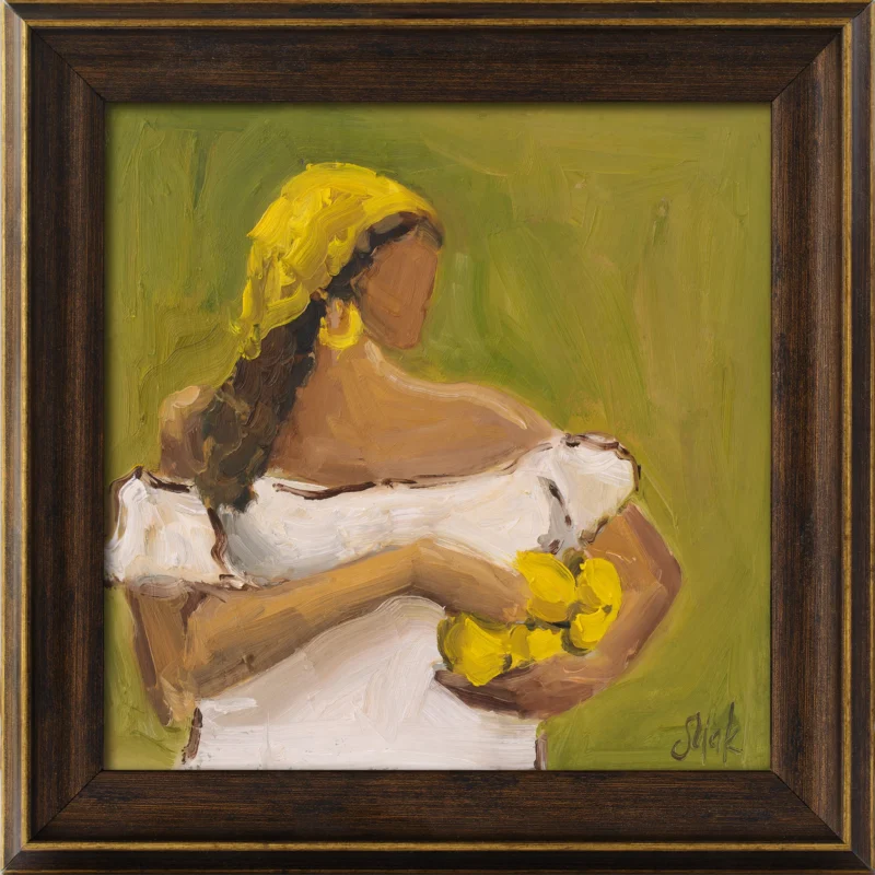 Woman with Lemon Oil Painting Framed