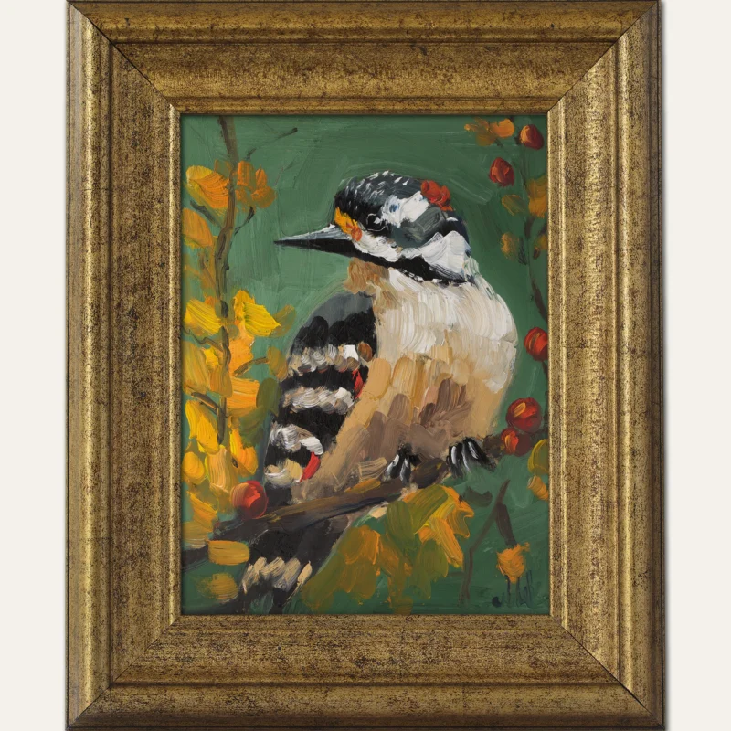 Woodpecker Oil Painting Framed