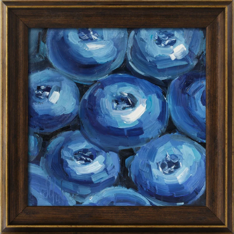 Blueberries Original Oil Painting Framed Kitchen Still Life Wall Art Food Artwork