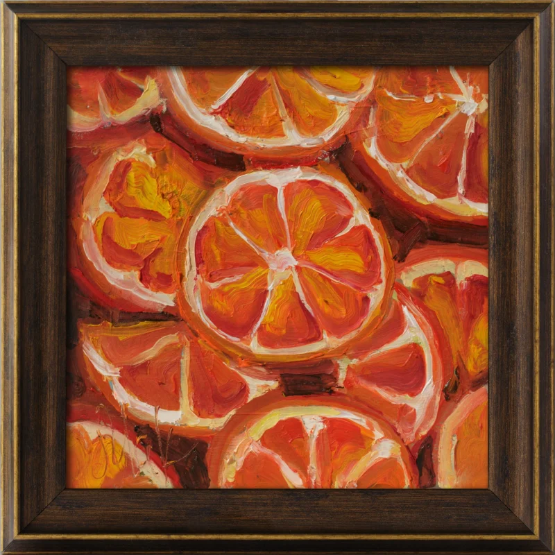 Orange Slices Original Oil Painting Framed Citrus Still Life Art, Fruit Kitchen Wall Decor