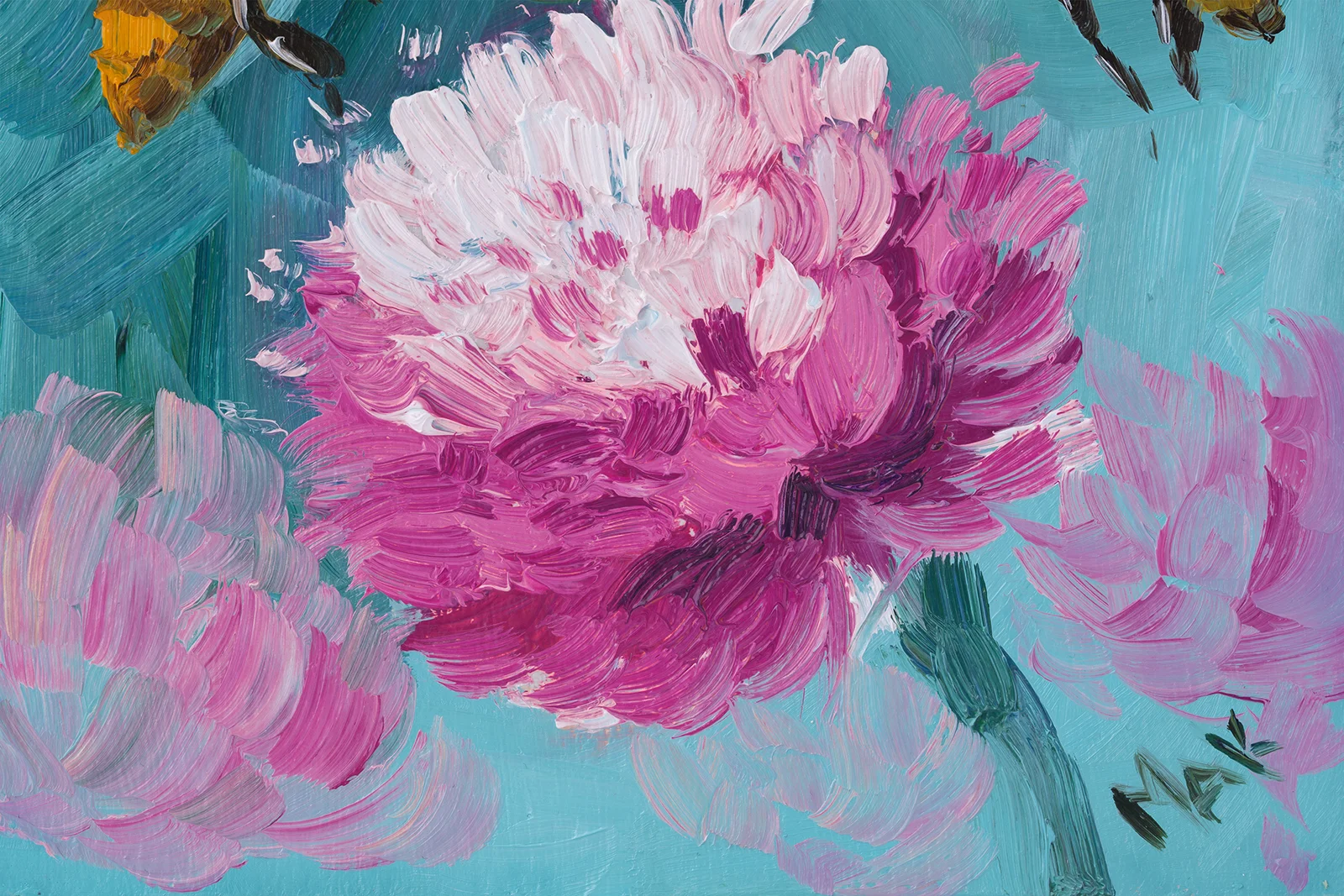 Bee Oil Painting Framed BumbleBee Original Wall Art Small Flower - Image 8