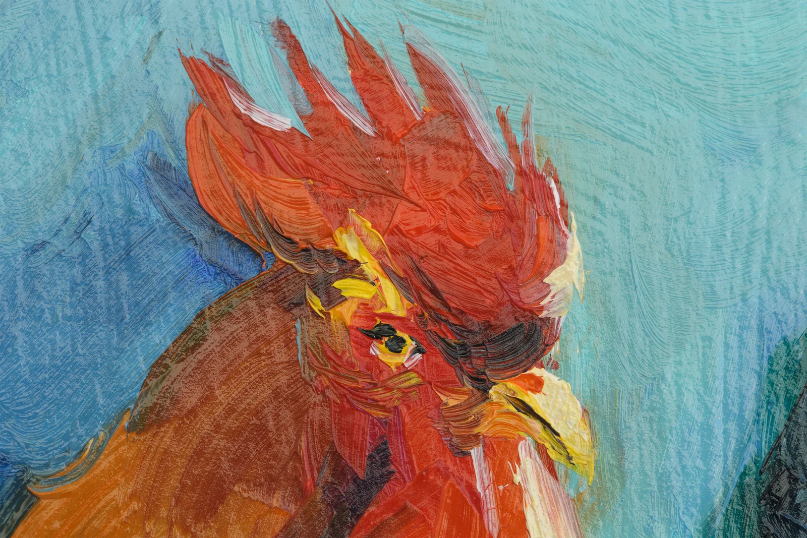 Rooster Oil Painting: Original Farm Bird Art, Framed - Image 4