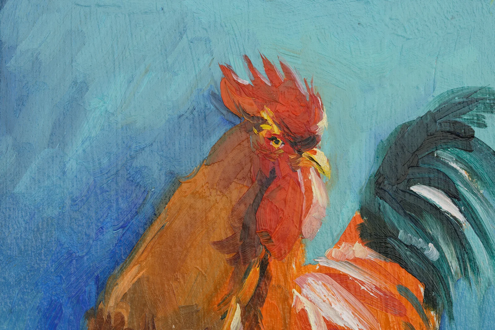 Rooster Oil Painting: Original Farm Bird Art, Framed - Image 11