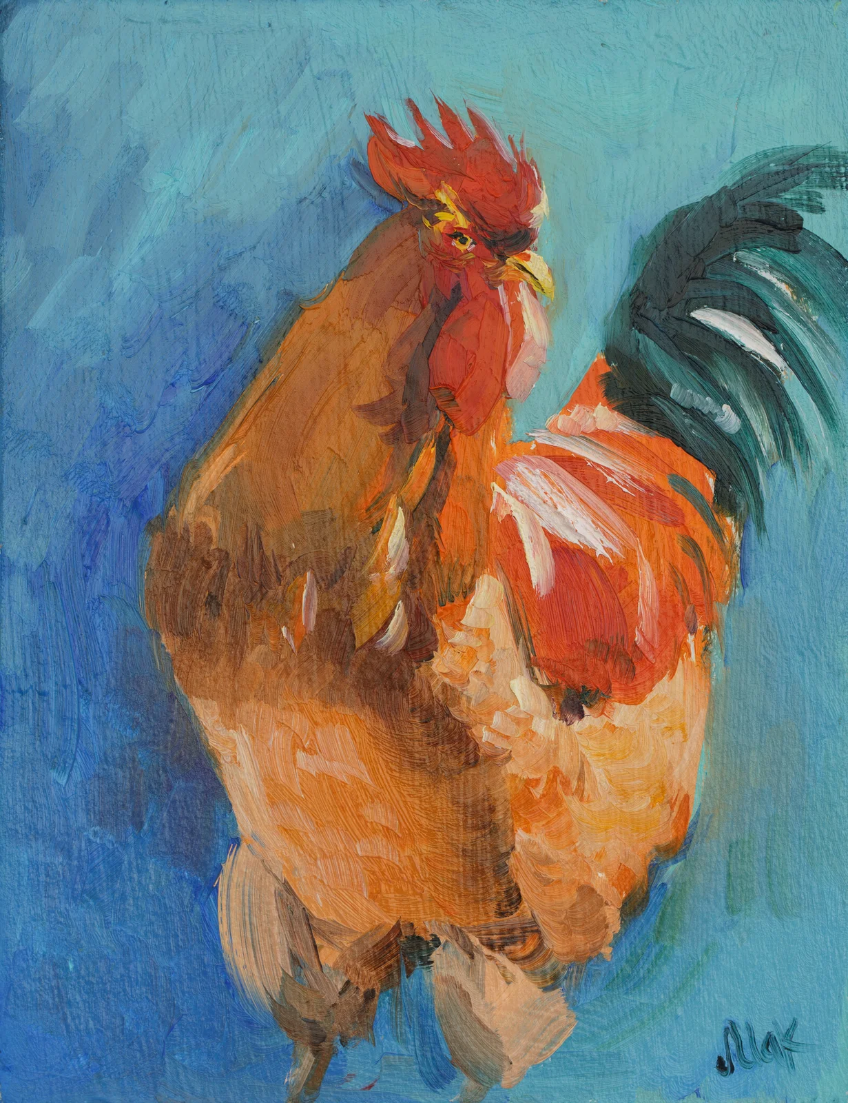 Rooster Oil Painting: Original Farm Bird Art, Framed - Image 6