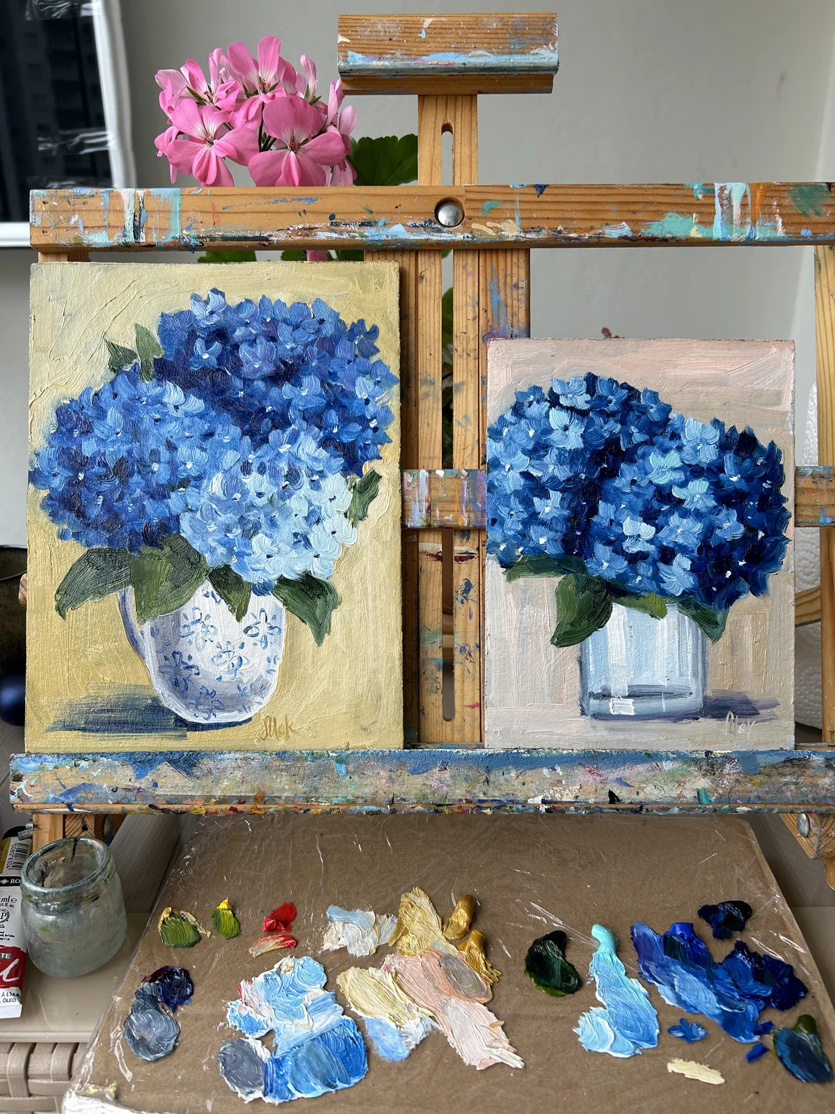 Hydrangea Framed Oil Painting Small Flower in Vase Original Wall Art Floral Home Decor - Image 9