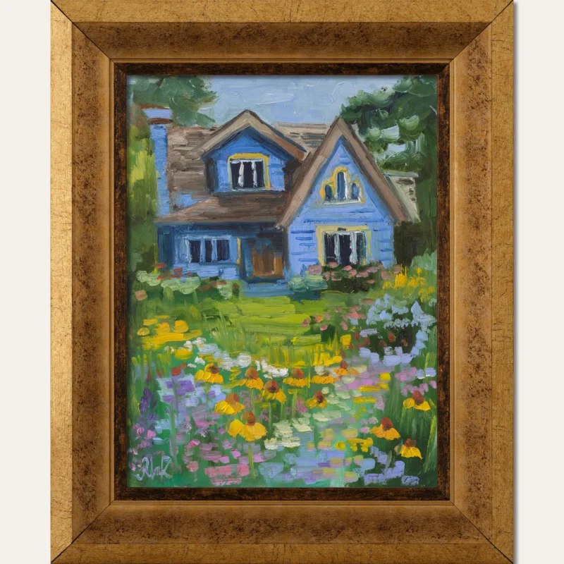 Blue House Painting Framed