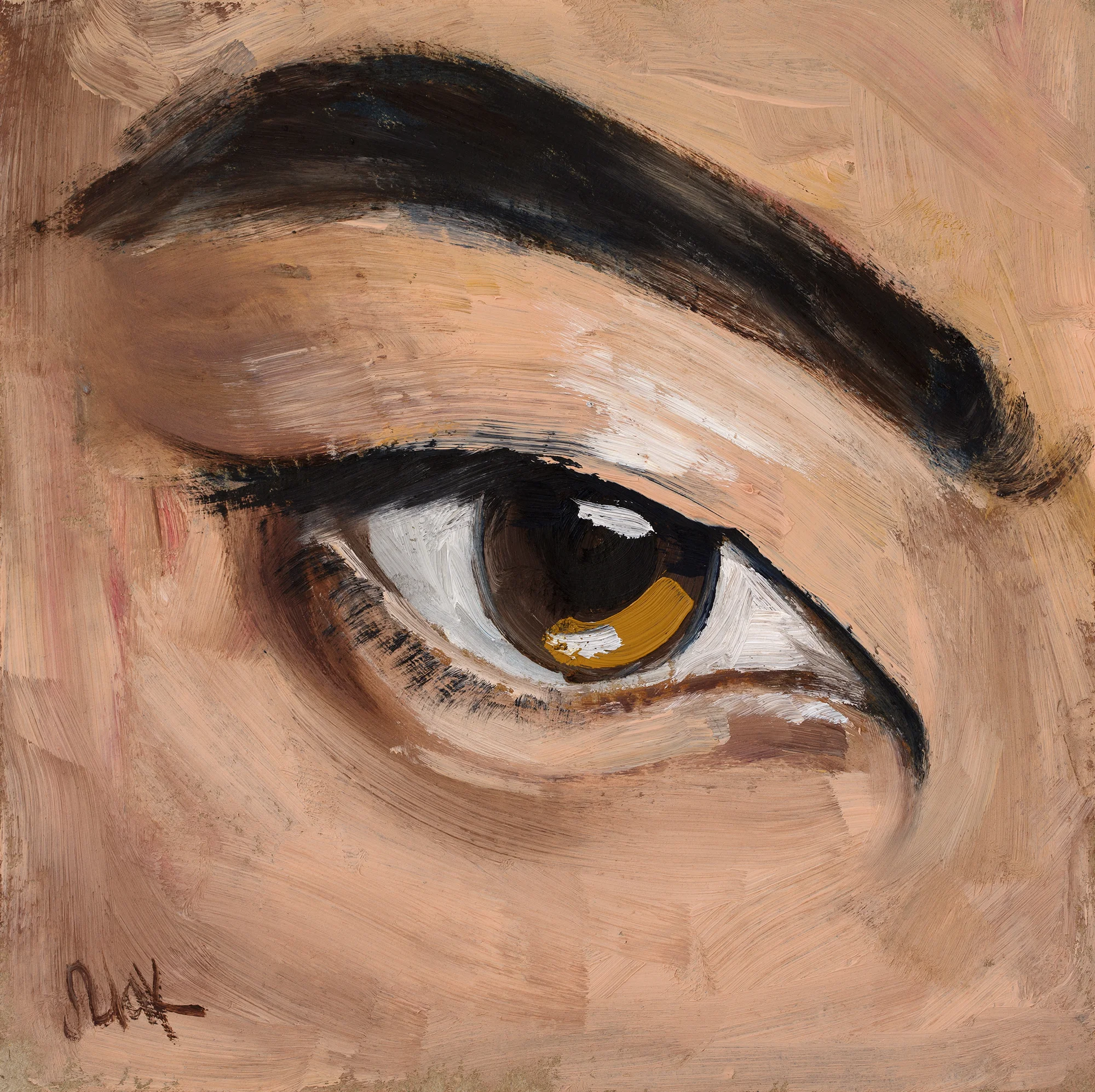 Framed Eye Oil Painting: Asian Woman Portrait, Original Art 6x6'' - Image 7