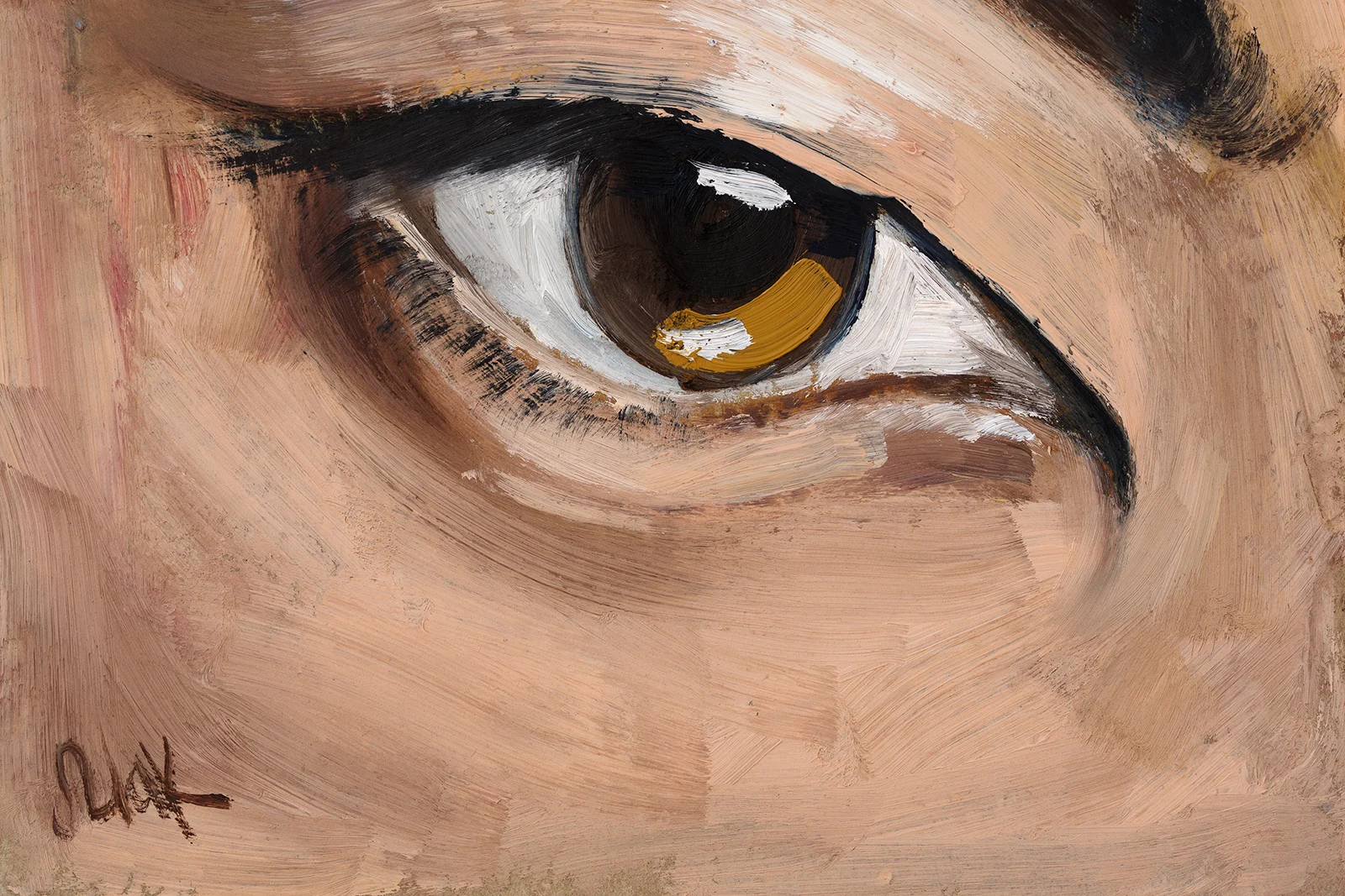 Framed Eye Oil Painting: Asian Woman Portrait, Original Art 6x6'' - Image 9