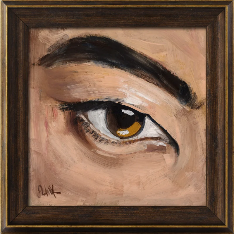 Framed Eye Oil Painting: Asian Woman Portrait, Original Art 6x6''