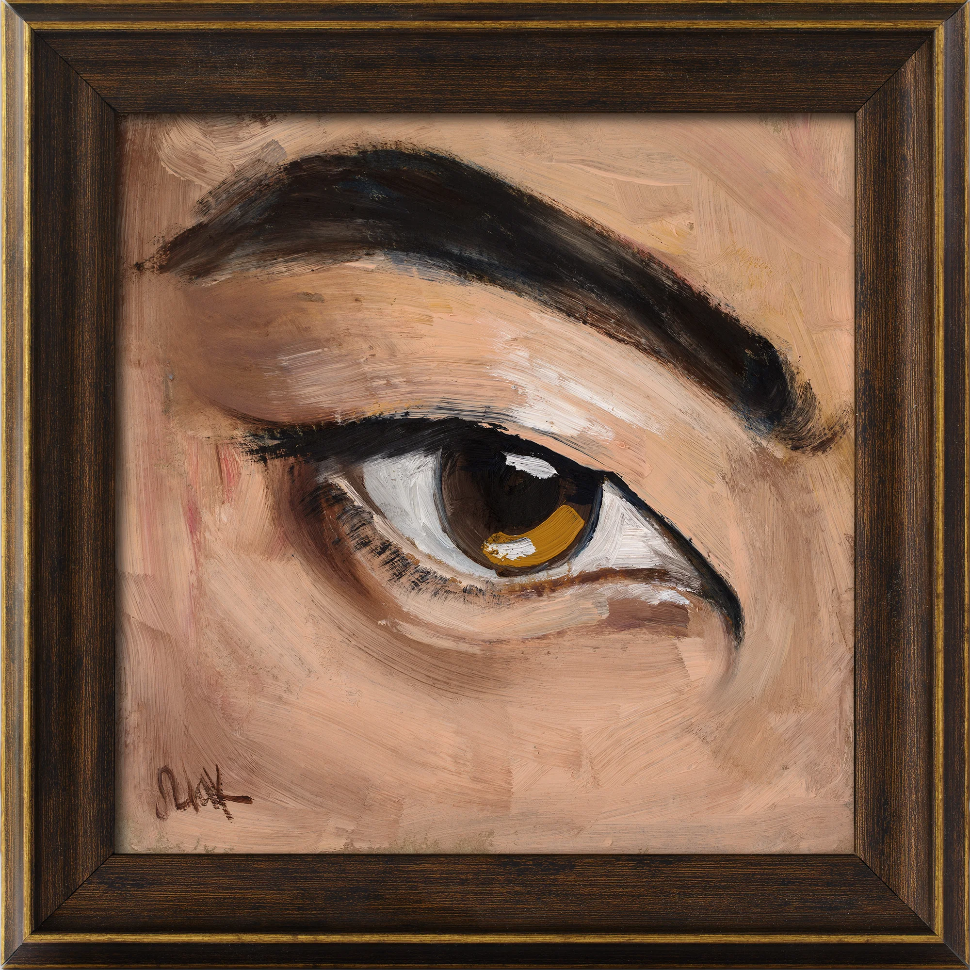 Framed Eye Oil Painting: Asian Woman Portrait, Original Art 6x6''