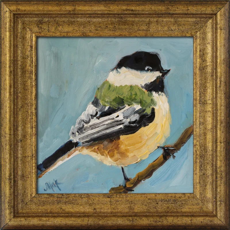 Chickadee Oil Painting Framed