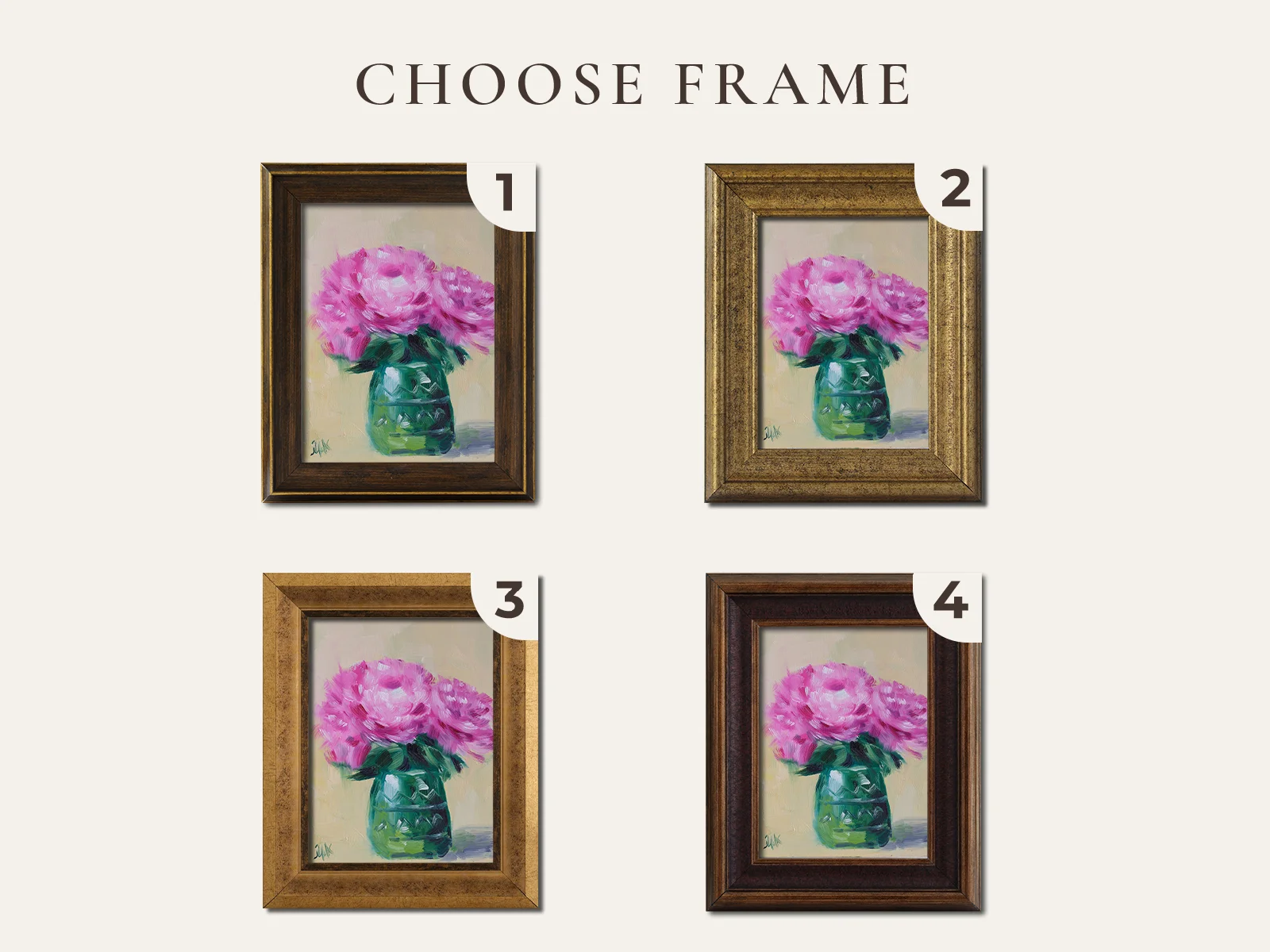 Pink Peony Oil Painting Framed Abstract Floral Still Life, Original Wall Art - Image 2