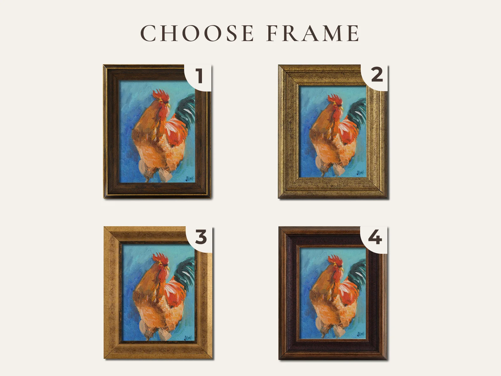 Rooster Oil Painting: Original Farm Bird Art, Framed - Image 2