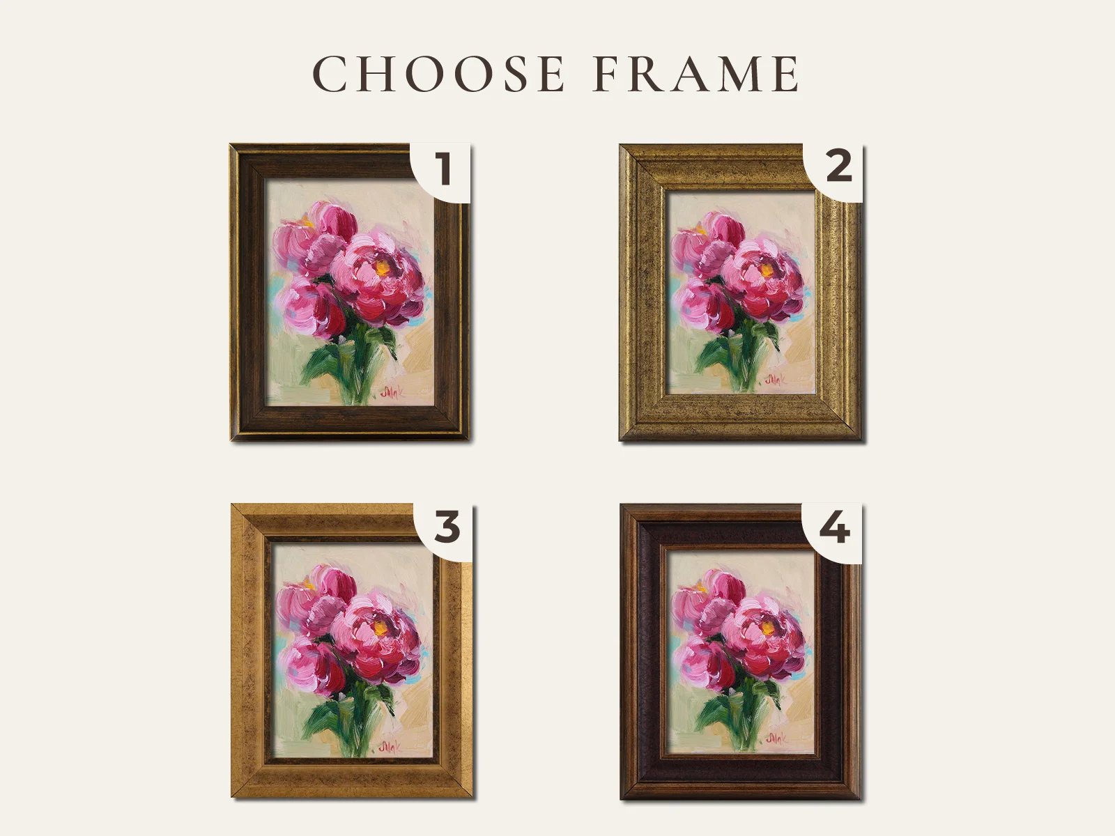 Pink Peony Oil Painting Framed Abstract Floral Still Life, Original Wall Art - Image 2