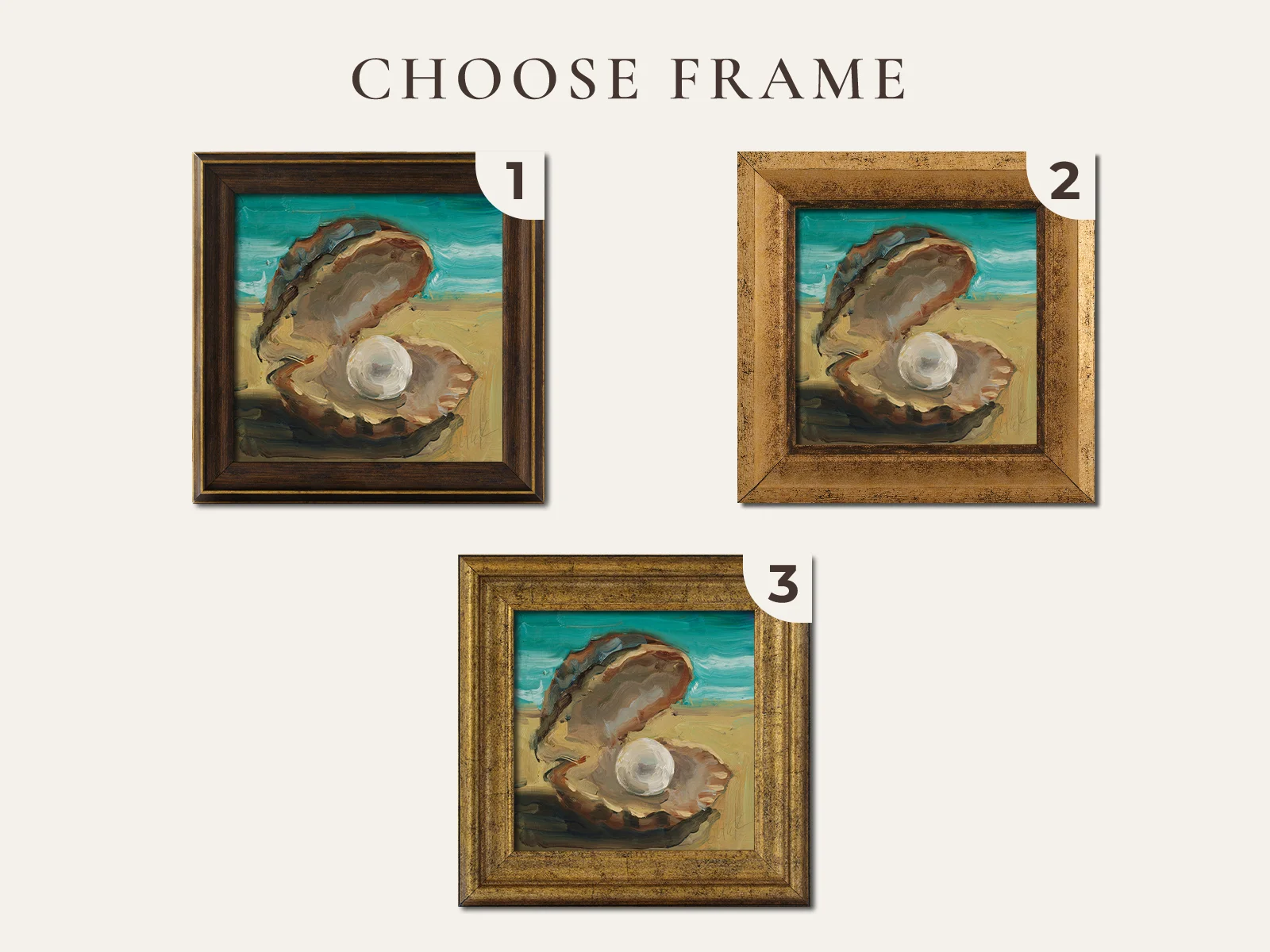 Seashell Pearl Oil Painting Framed Oyster Original Wall Art Beach House Wall Decor - Image 2