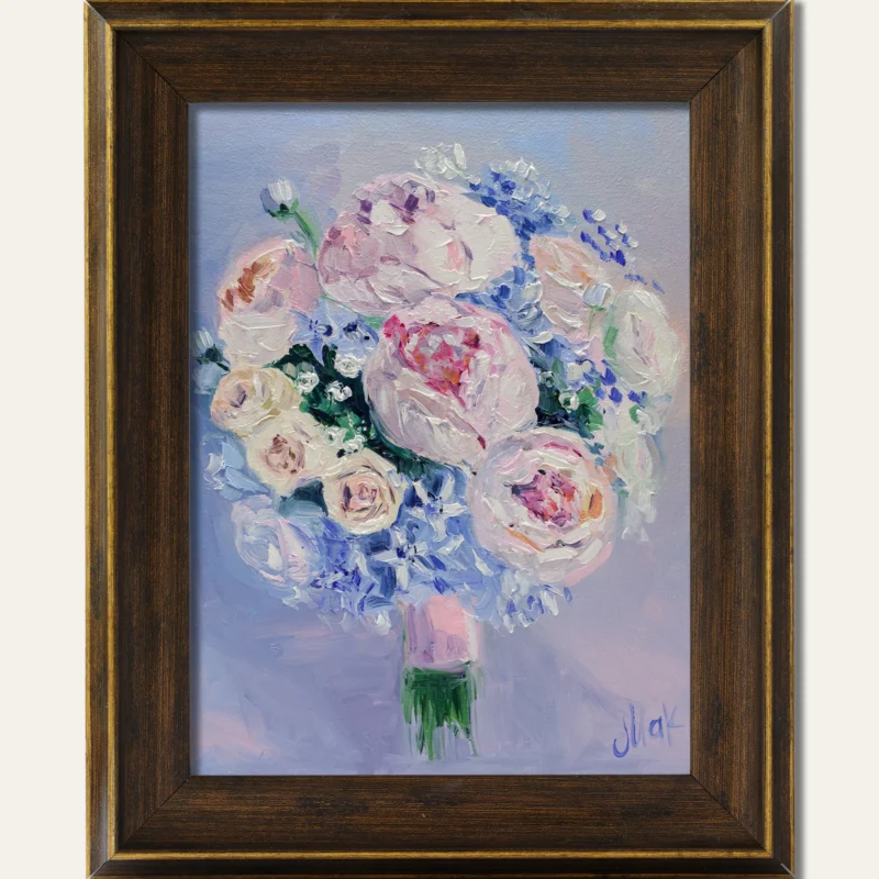 Custom Bridal Bouquet Oil Painting Wedding Bouquet Framed Bride Gift Wedding Flowers Portrait From Photo Personalized for Wife