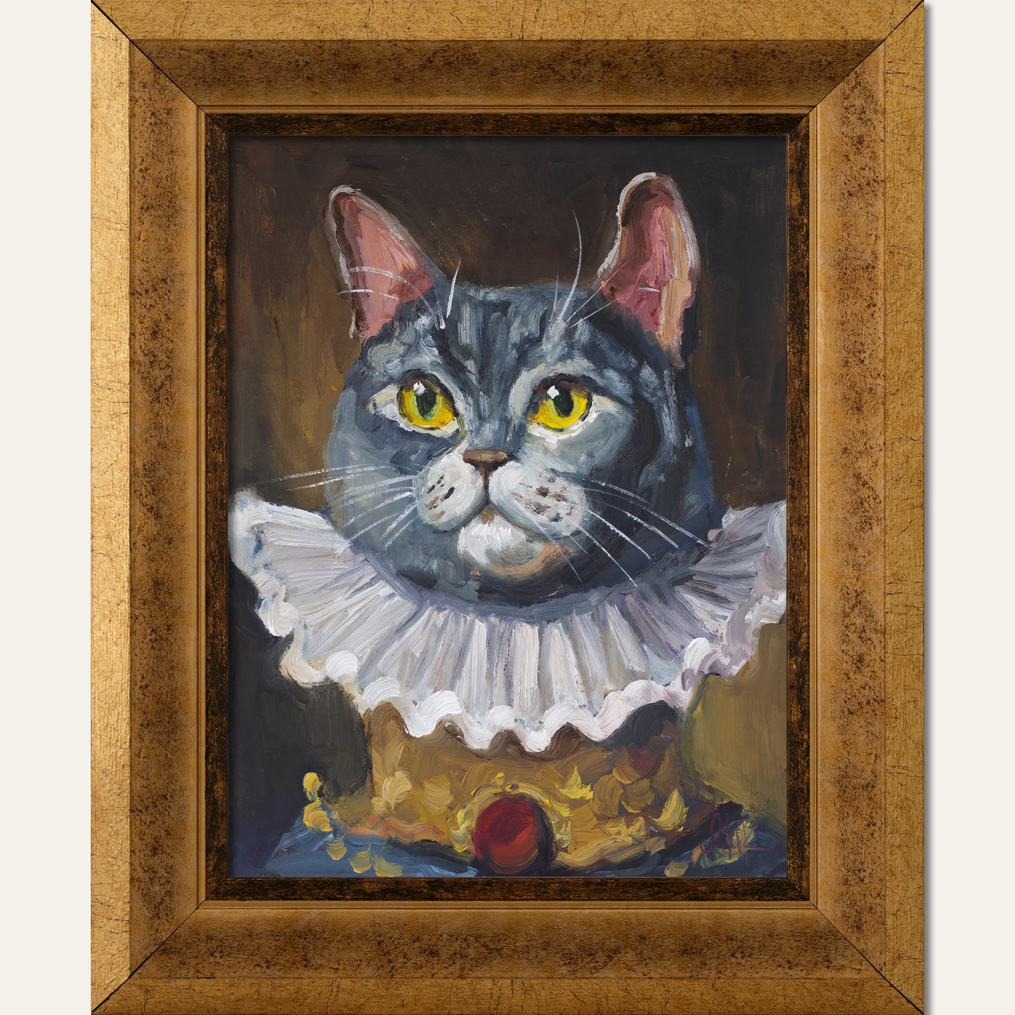Royal Pet Portrait Oil Painting Hand Painted Custom Framed Renaissance Cat Wall Art