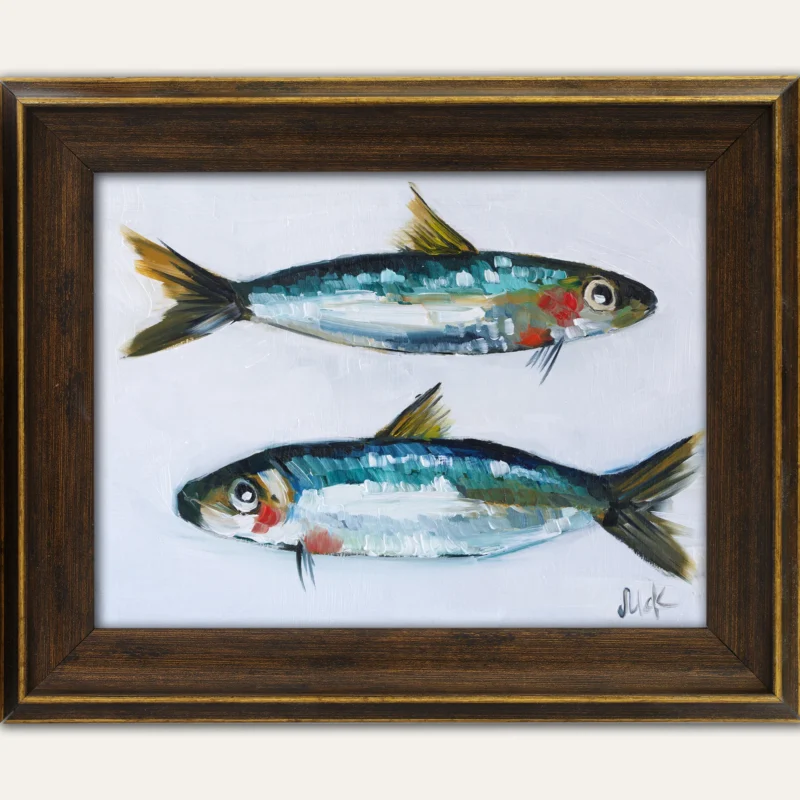 Sardines Oil Painting in Frame: French Kitchen Still Life Wall Art