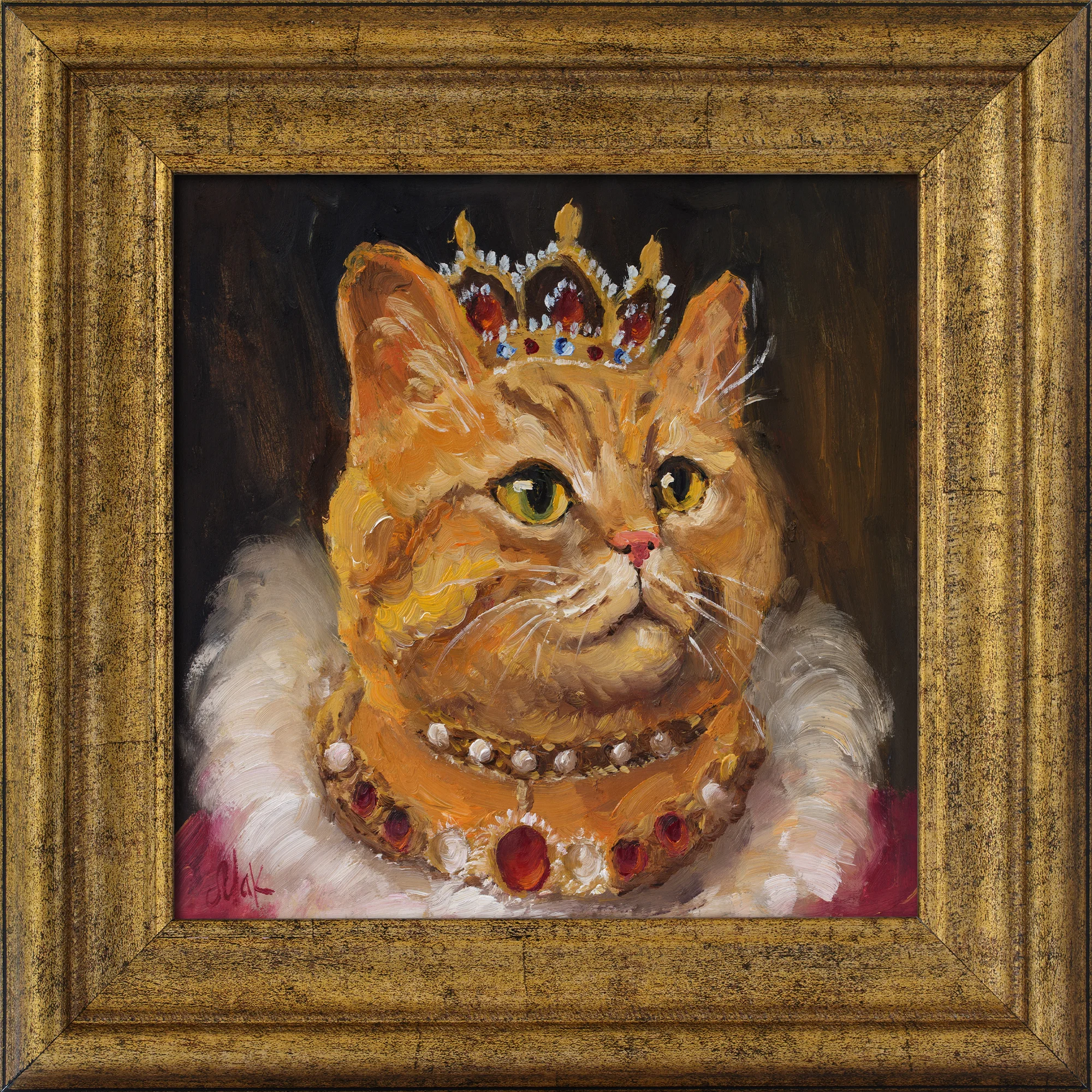 Royal Ginger Cat Oil Painting Framed