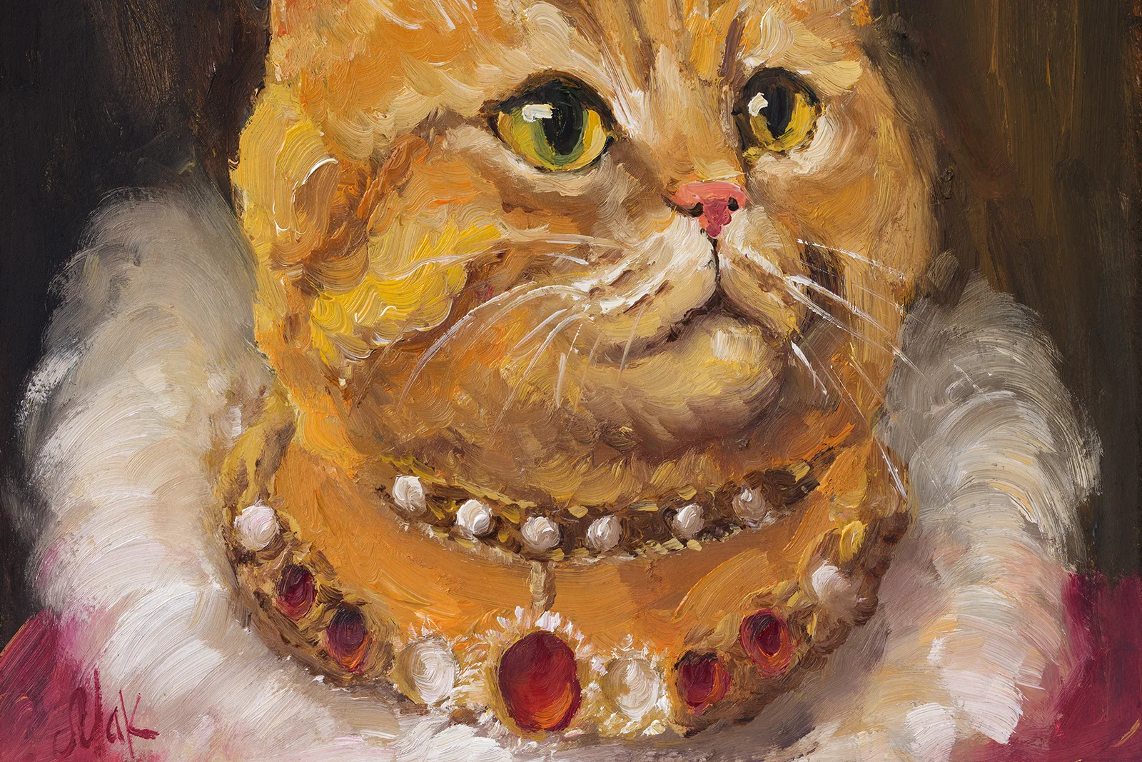 Royal Ginger Cat Oil Painting Framed Renaissance Wall Art, 8x8'' - Image 9