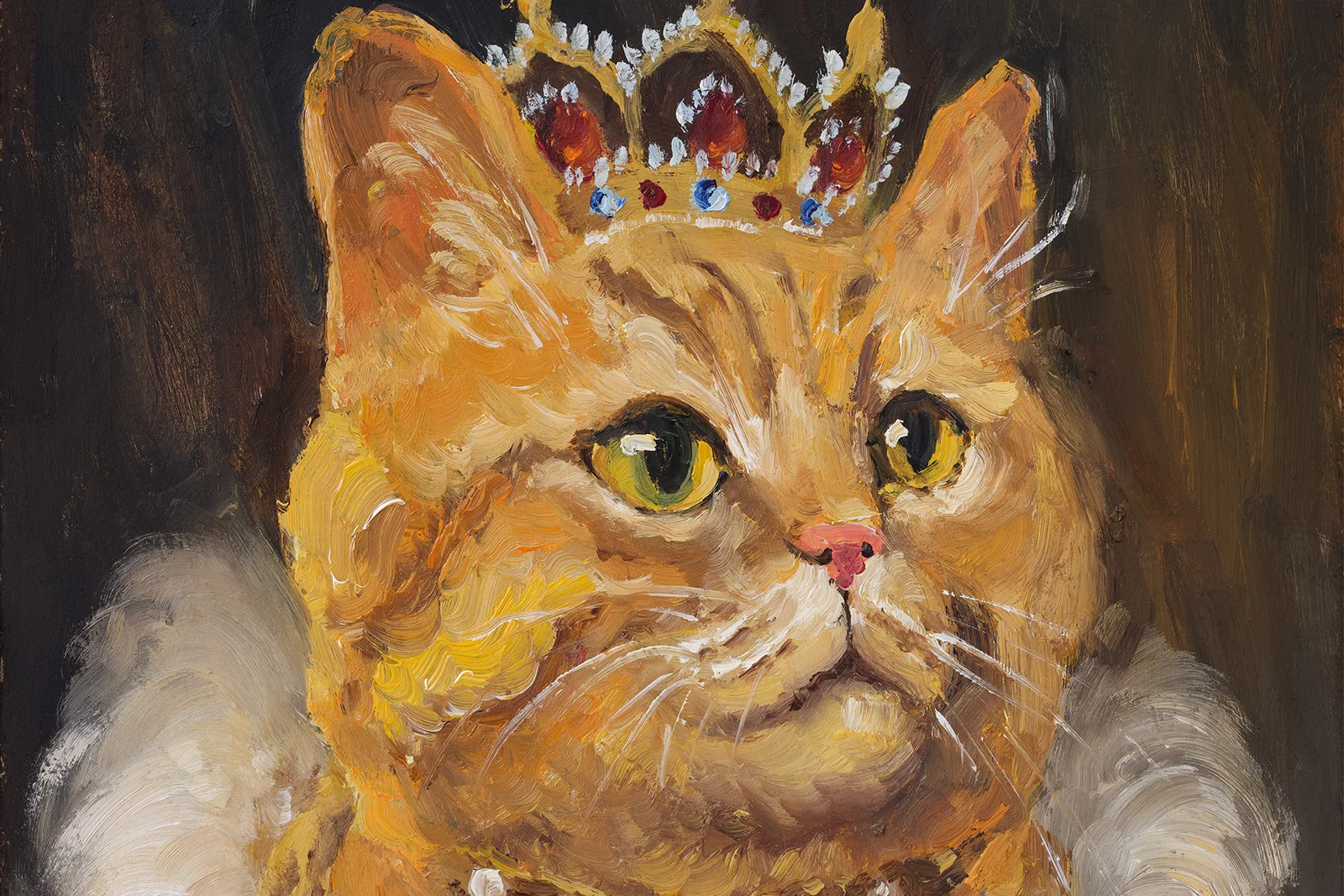 Royal Ginger Cat Oil Painting Framed Renaissance Wall Art, 8x8'' - Image 11