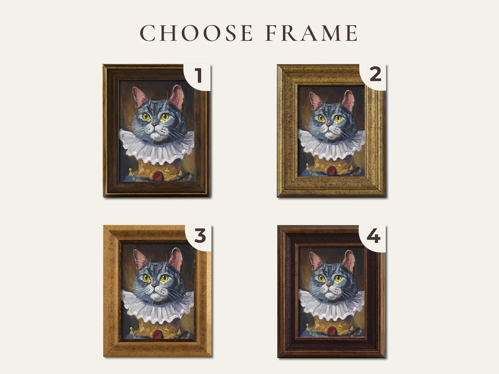 Royal Cat Oil Painting: Renaissance Animal Portrait, Framed 8x10'' - Image 3