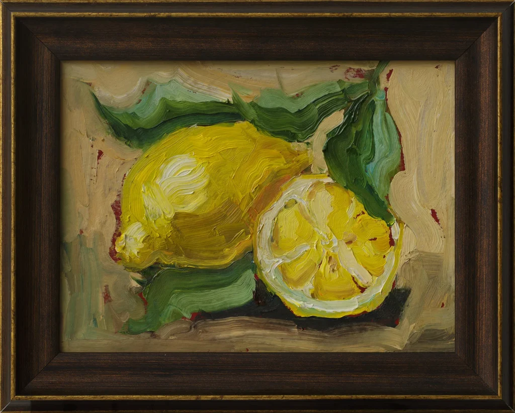 Lemons Oil Paintin Framed on a Cloudy Day