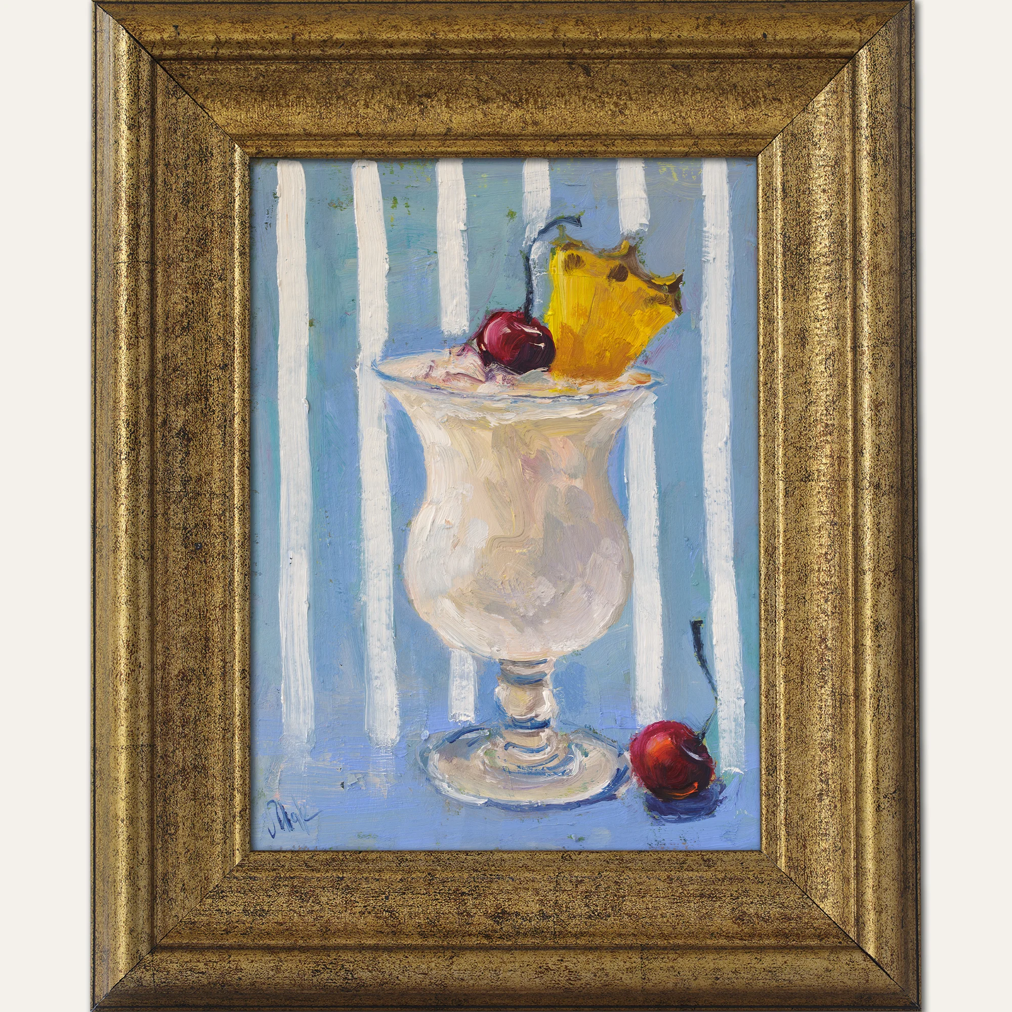 Pina Colada Oil Painting Framed Pineapple Cocktail Original Wall Art Still Life Painting