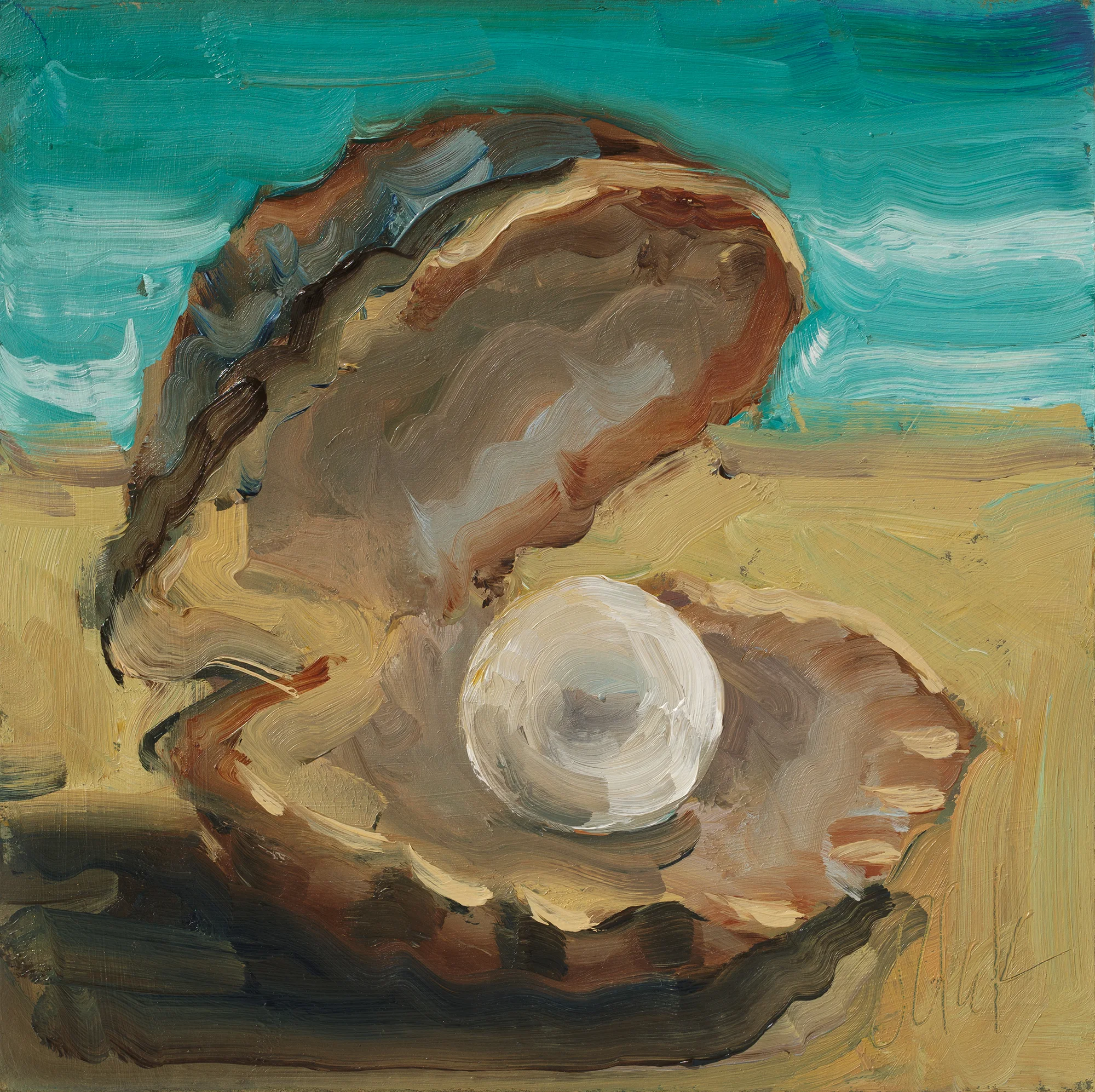 Seashell Pearl Oil Painting Framed Oyster Original Wall Art Beach House Wall Decor - Image 6
