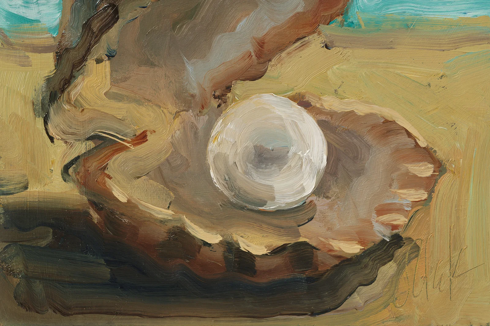 Seashell Pearl Oil Painting Framed Oyster Original Wall Art Beach House Wall Decor - Image 11