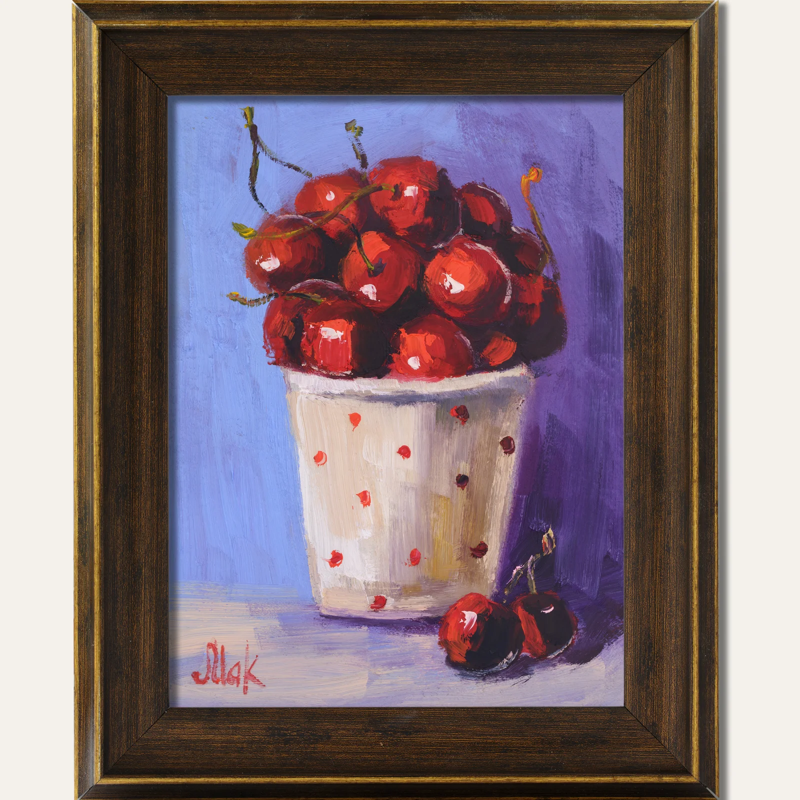 Cherry Oil Painting Frmaed Fruit Original Wall Art Still Life Artwork