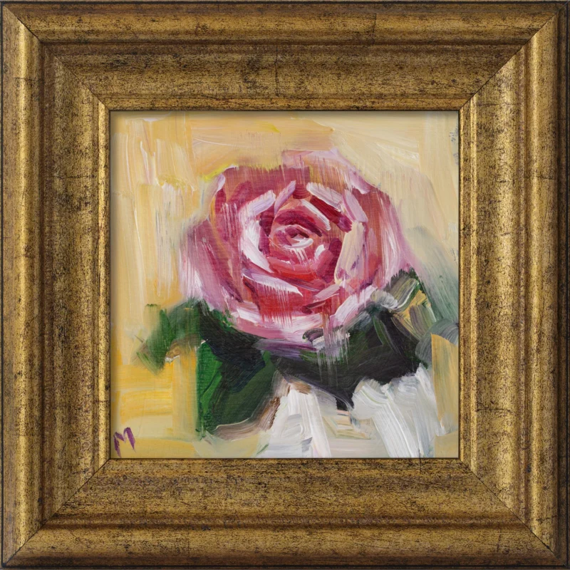 Pink Rose Oil Painting Framed Flower in Vase Original Wall Art Floral Artwork