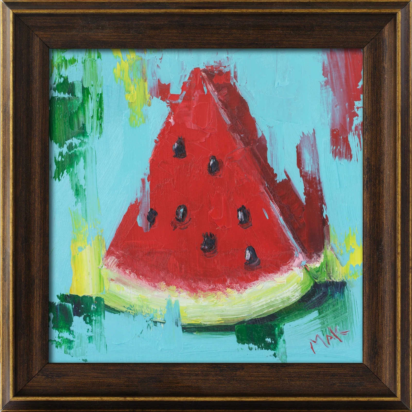 Watermelon Oil Painting Framed Fruit Original Wall Art Kitchen Artwork