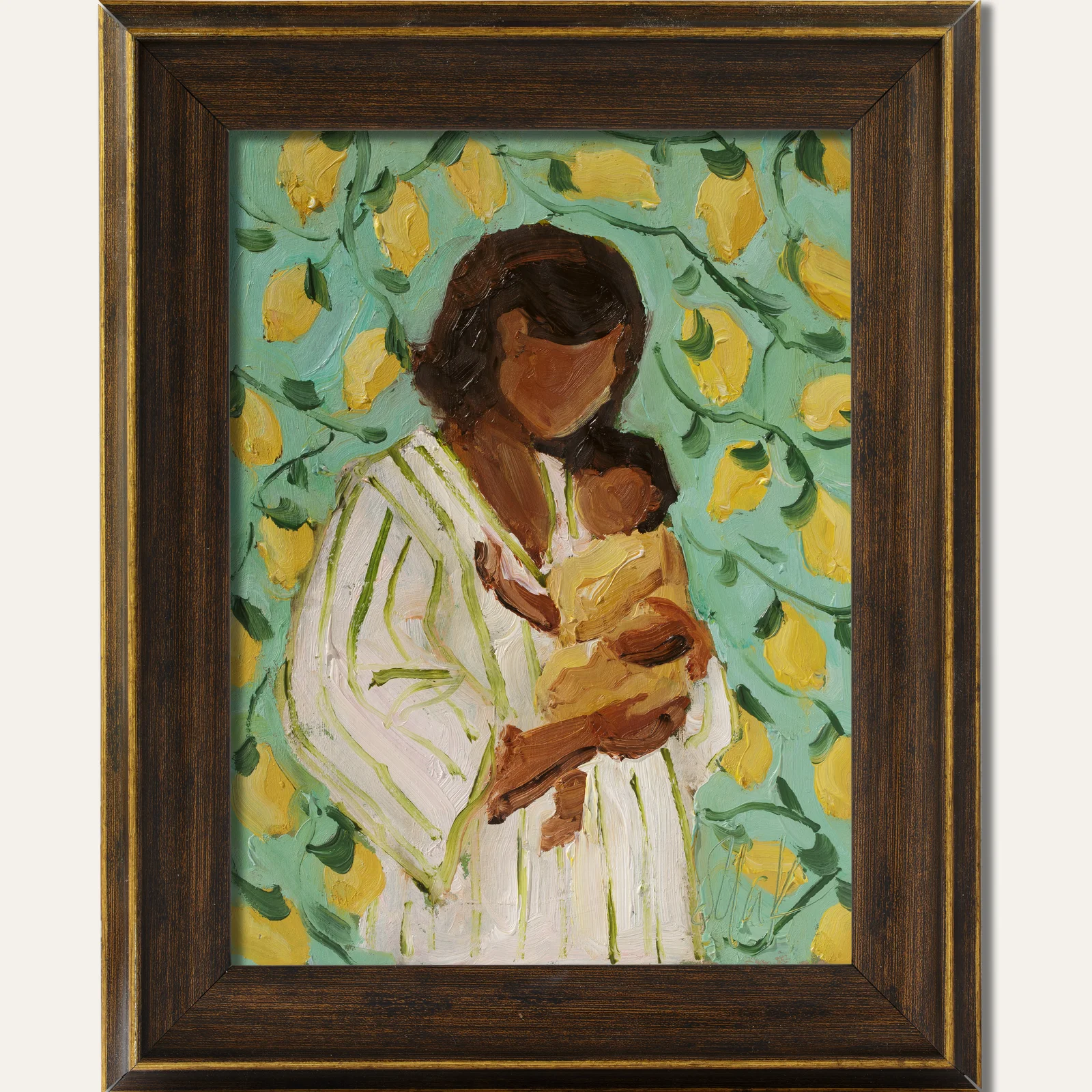 Mother and Baby Oil Painting Framed Boho Motherhood Faceless Portrait Wall Art