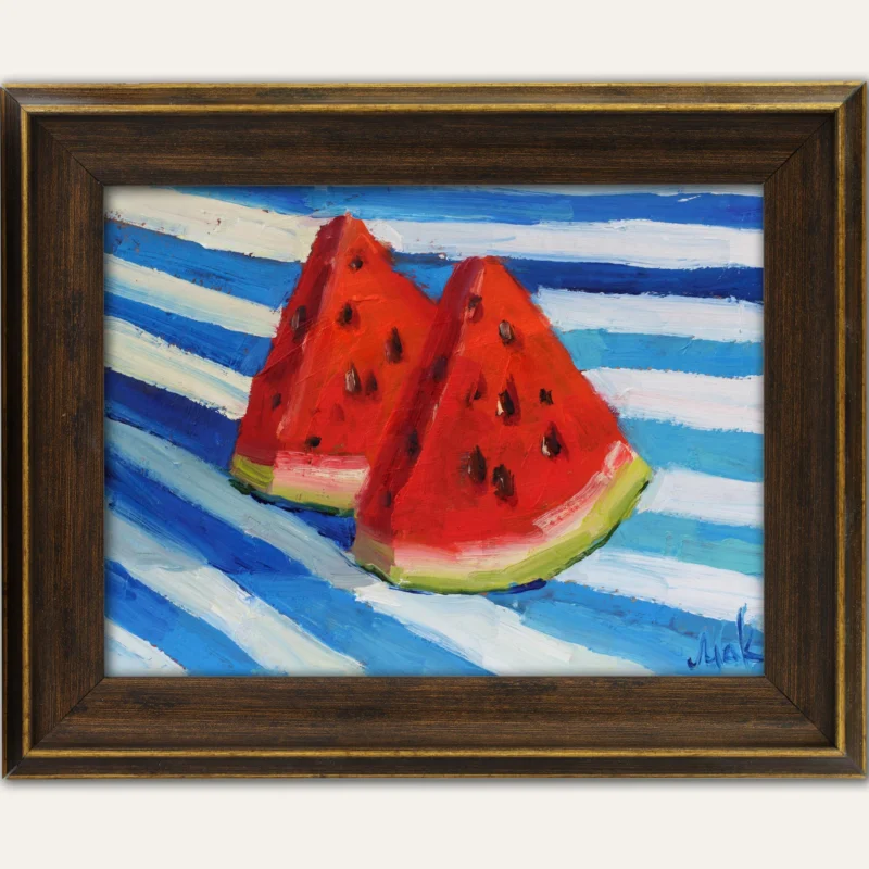 Watermelon Slices Oil Painting Fruit Original Wall Art Small Summer Home Decor