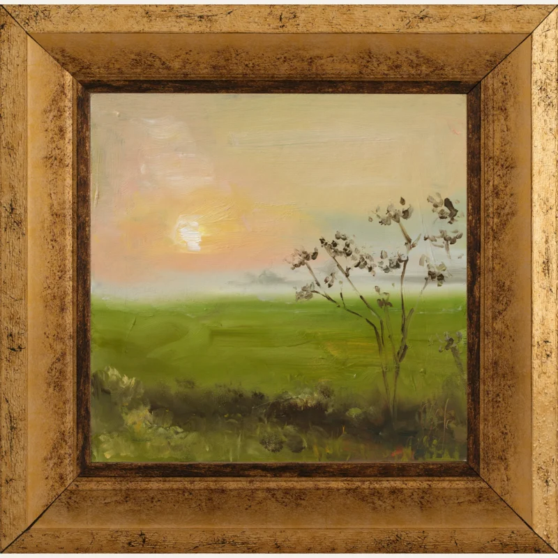 Scottish Highlands Oil Painting Sunset Landscape Framed Wall Art Meadow Wildflowers Artwork