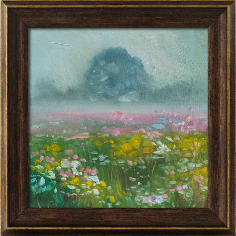 Misty Wildflower Meadow in the English Countryside | Original Oil Painting on Canvas