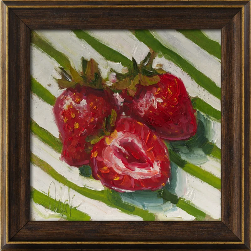 Strawberries Oil Painting Framed Still Life Kitchen Wall Art Berry Summer Decor