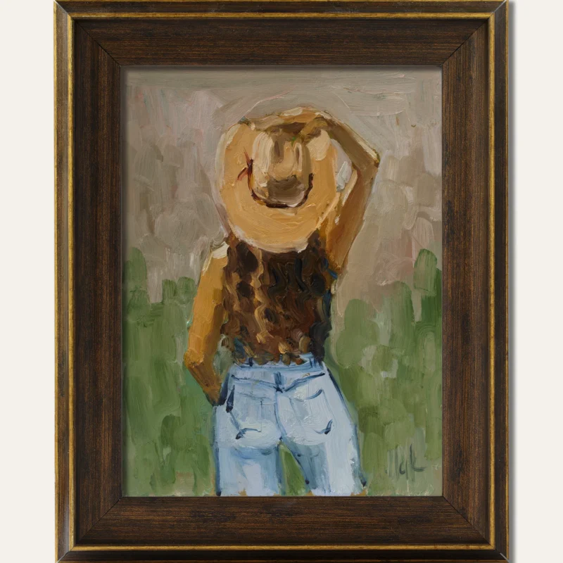 Cowgirl Oil Painting Framed Original Wall Art Impressionistic Ranch Western Decor