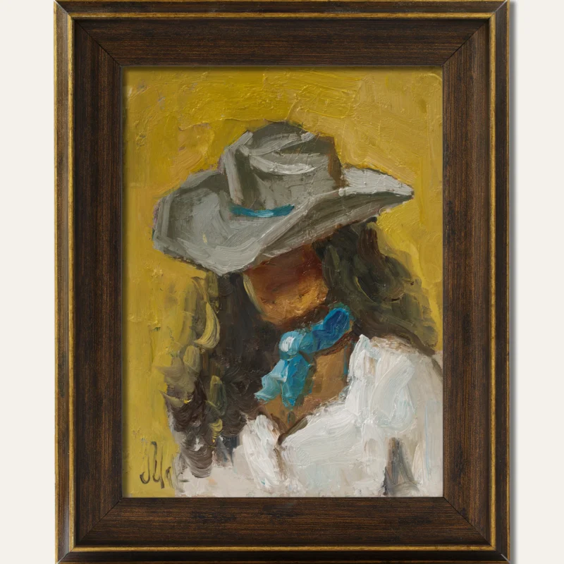 Cowgirl Portrait Oil Painting Framed Original Wall Art Impressionistic Ranch Western Decor